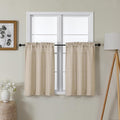 Lecloud Bessie Kitchen Curtains 30 Inch Length 2 Pcs, Linen Color Faux Linen Light Filtering Tiers, Short Window Treatments for Bedroom with Dual Rod Pocket, Each 30 W x 30 L