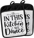 in This Kitchen We Dance Funny Pot Holders with Pockets, Funny Pot Holders Heat Resistant Oven Mitts Hot Pads for Kitchen Baking Cooking,Potholders for Kitchens