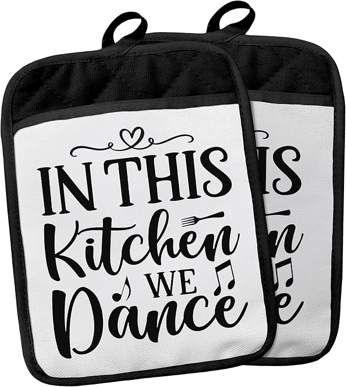 in This Kitchen We Dance Funny Pot Holders with Pockets, Funny Pot Holders Heat Resistant Oven Mitts Hot Pads for Kitchen Baking Cooking,Potholders for Kitchens