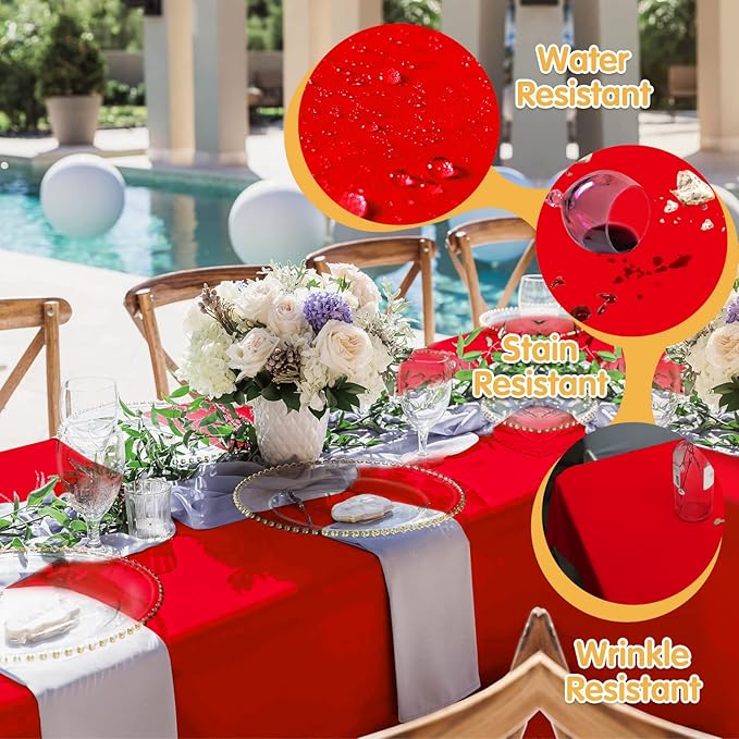 BRILLMAX 6 Pack Red Tablecloths for 6 Foot Rectangle Tables 90 x 132 Inch - 6ft Rectangular Bulk Linen Polyester Fabric Washable Cloth Cover for Wedding Reception Banquet Birthday Party