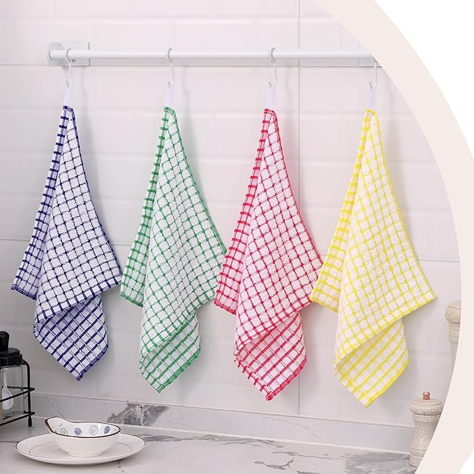Kitinjoy Cotton 16 Pack Kitchen Towels and Dishcloths Sets, 16 x 25 Inch & 12 X 12 Inch Dish Towels Bulk, Super Soft and Absorbent Hand Towels for Kitchen Drying, Yellow