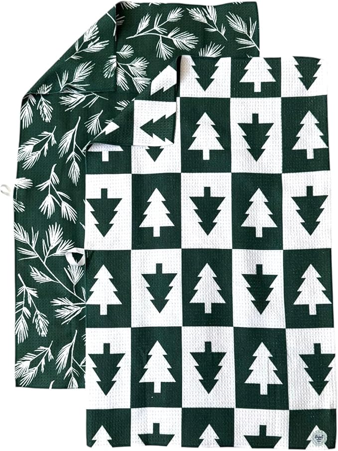 Desert Aqua 2 Pack || Double Sided|| Not Your Ordinary Kitchen Towels || Dish Towels || Quick Dry || Waffle Weave Microfiber || Designer Prints || Highly Absorbent || Hanging Hook (Forest Christmas)