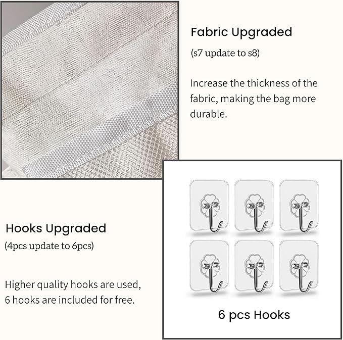 Kanrichu 2pcs Large Wall Hanging Organizer Bag, Linen Fabric Door Hanging Storage Baskets with Pockets, Waterproof Bin for Kitchen, Bedroom, Office, RV Camper (White)
