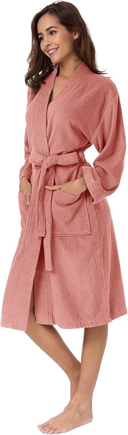 SIORO Women Terry Cloth Bath Robes with Pockets, Soft Long Cotton plush Kimono Wrap Bathrobe, Spa, Fuzzy Female nightgrown