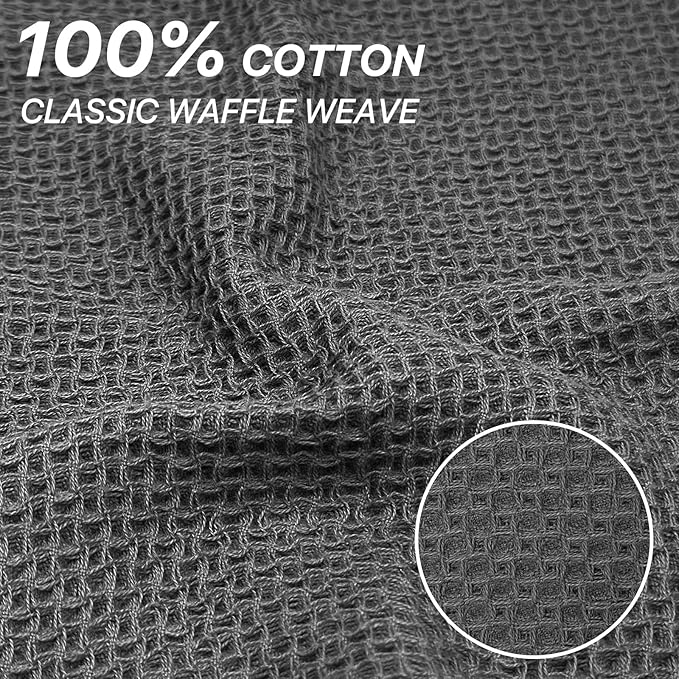 FreeNook 100% Cotton Waffle Weave Kitchen Towels, 8 Pack Dish Cloths for Washing Dishes, Ultra Soft Absorbent Dish Towels, Quick Drying Kitchen Rags, 12x12 Inches, Dark Grey