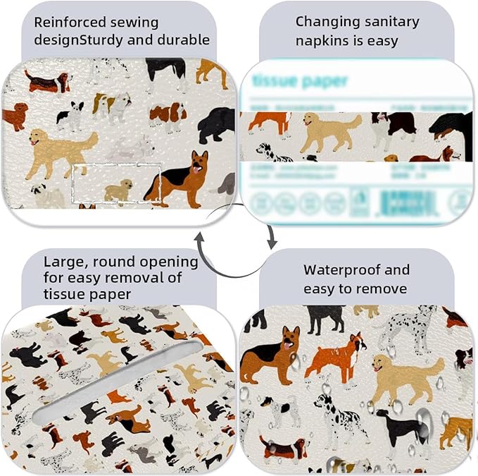 2 Pack Dog Tissue Box Cover Leather Tissue Holder Facial Tissue Case Paper Organizer for Bathroom, Vanity Countertop, Tabletop, Car