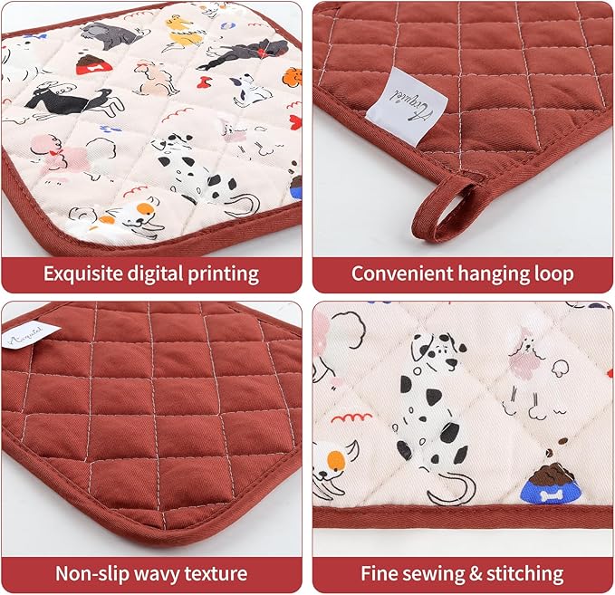 Dogs Oven Mitts and Pot Holders Sets 2Pcs, 100% Cotton Heat Resistant, Extra Long Oven Gloves Potholder for Kitchen Cooking Baking Decoration
