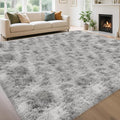 8x10 Area Rugs for Living Room Soft Fluffy Grey and White Rug for Bedroom Under Bed Modern Plush Tie Dyed Gray Shag Carpets Furry Playing Mat for Kids Girls Boys Room Playroom Nursery Dorm