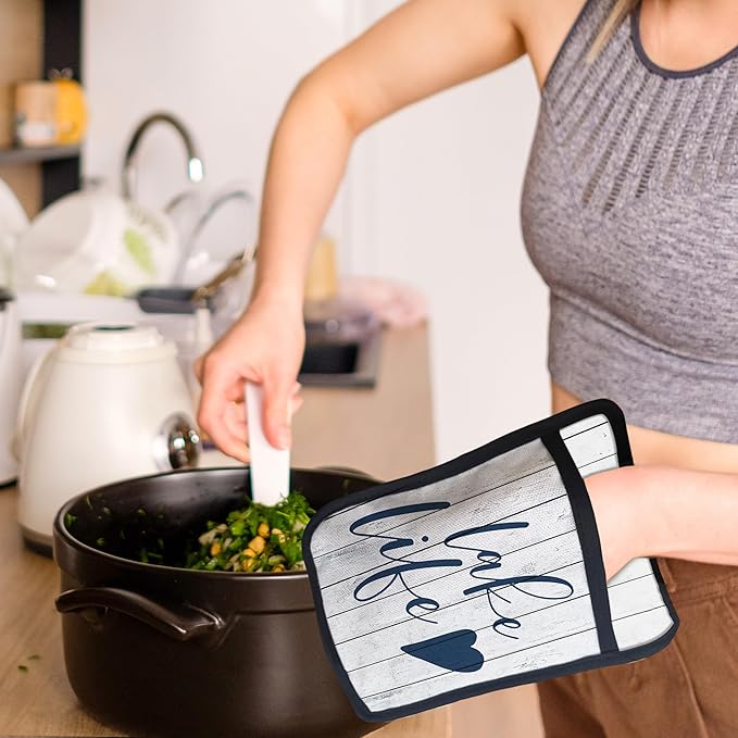 Lake Life Gifts Pot Holders with Pockets, Lake Life House Gifts for Women Oven Pot Holders Heat Resistant Oven Mitts Hot Pads for Kitchen Baking Cooking