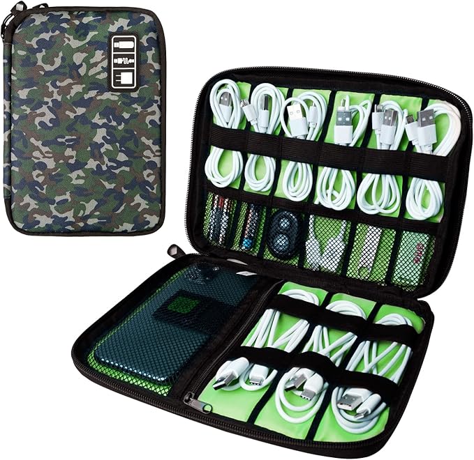 Lcsmaokin Electronics Travel Organizer,Portable Waterproof Electronic Travel Storage Bag for Small Charging Cord Storage,Charger,SD Card etc,for Travel,Business -Camouflage Green