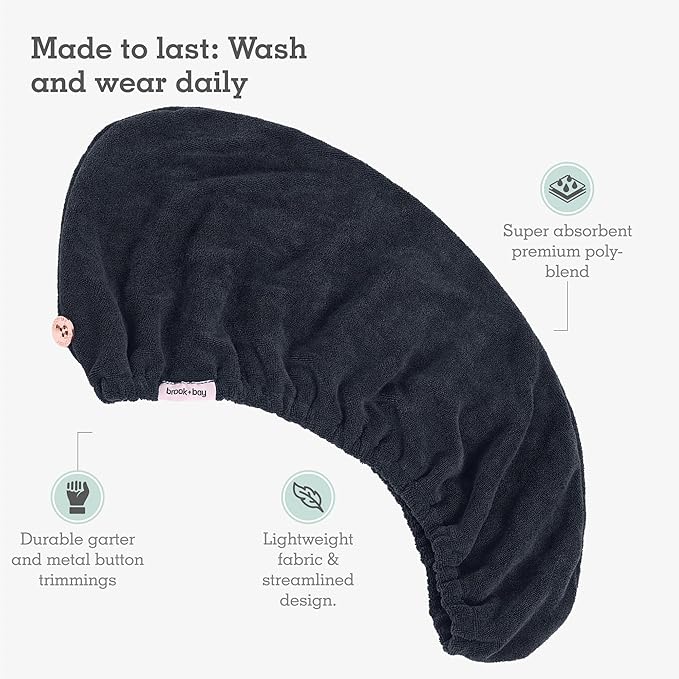 Brook + Bay Microfiber Hair Towel Wrap - Quick-Dry Absorption & Microfiber Towel - Anti-Frizz Styling & Hair Plop Technique