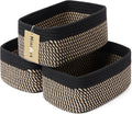 MiniArk Small Storage Baskets for Organizing | Closet Organizer Bins | Shelf Toy Basket | Woven Rope Baskets | Cube Decorative Box | Shallow Basket | 11.5x7.5x4.7” | 3 Packs Black Brown