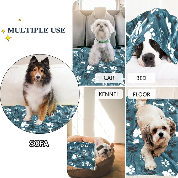 AHOOCUSTOM Dog Blanket,Super Soft Fluffy Premium Fleece Pet Puppy Blanket for Large Medium Dog Cat Mat Cover for Bed Couch,Reversible Cow Print,Turquoise,(41 x 31 Inch)