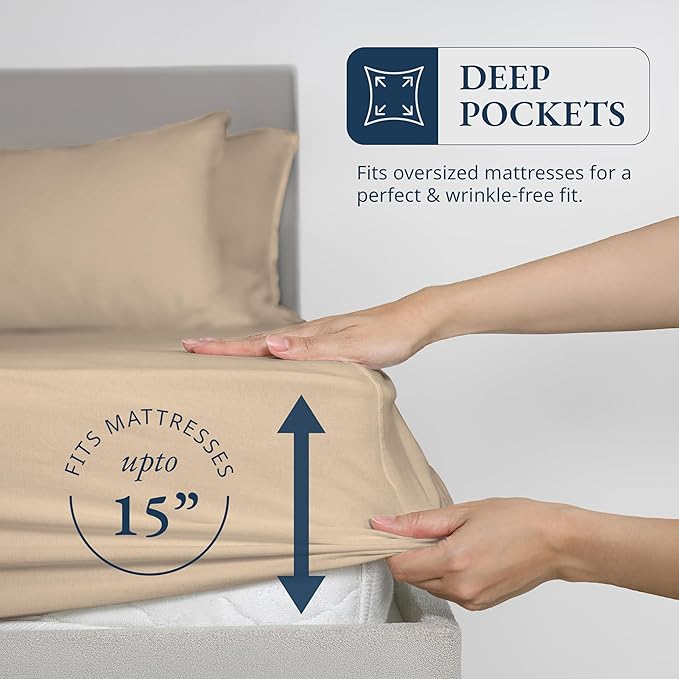 LANE LINEN 100% Organic Cotton Linen Twin Fitted Sheets, 2-Piece Set (1 Fitted Sheet, 1 Pillowcase), Percale Weave, Ultra Soft, Breathable, Fits Mattress Upto 15' Deep - Linen (No Flat Sheet)