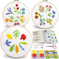 Bradove 3 Sets Leaves and Flowers Embroidery Kit for Beginners, Beginner Embroidery Kit for Adults, Learn to Embroider Kit Adult Beginner, Stitches Kit