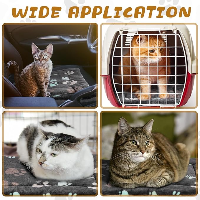 Tuanse 4 Pack Ultra Soft Dog Cat Bed Mat with Cute Prints Reversible Fleece Dog Crate Kennel Pad Cozy Washable Thickened Hamster Guinea Pig Pet Bed Mat for Small Animals(21 x 14 Inches,Black)