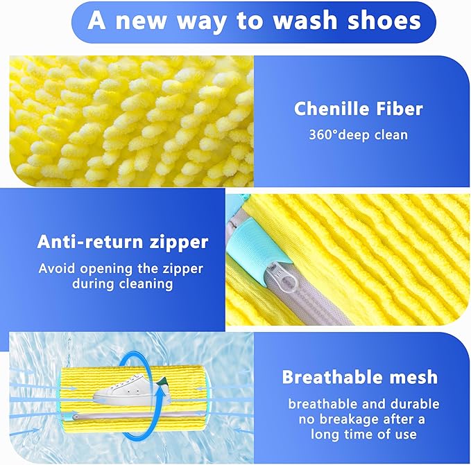 Xinambyh 2Pcs Reusable Shoe Washing Machine Bag for Washer and Dryer:Free Up Hands, Prevent Deformation,shoe bag with Zipper Protection Design, Use for all Shoes,Sports Shoes(Yellow)