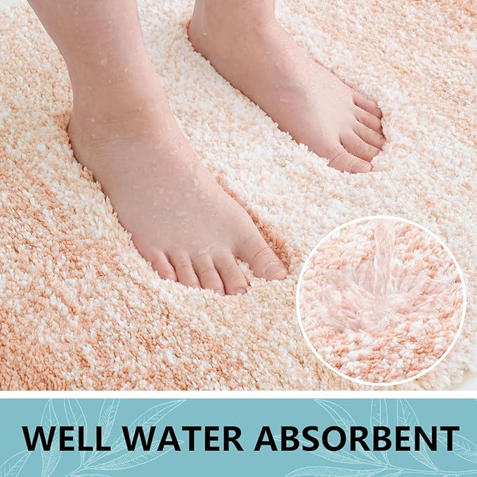 Arotive Microfiber Bathroom Rugs, Shaggy Soft and Absorbent Bath Rug, Non-Slip, Thick Plush Machine Washable Dry Bath Mats for Bathroom, Tub and Shower, 44x24, Peach, Rectangular