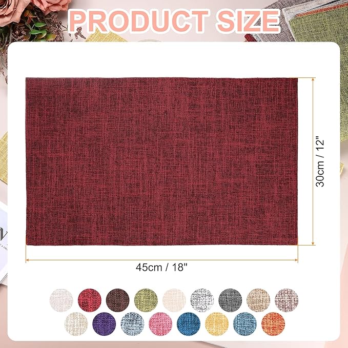 HARFINGTON 6pcs Linen Fabric Placemats 12" x 18" Polyester Rectangle Place Mats Machine Washable Heat Resistant Kitchen Table Mats for Outdoor Indoor Party Family Holiday, Wine Red