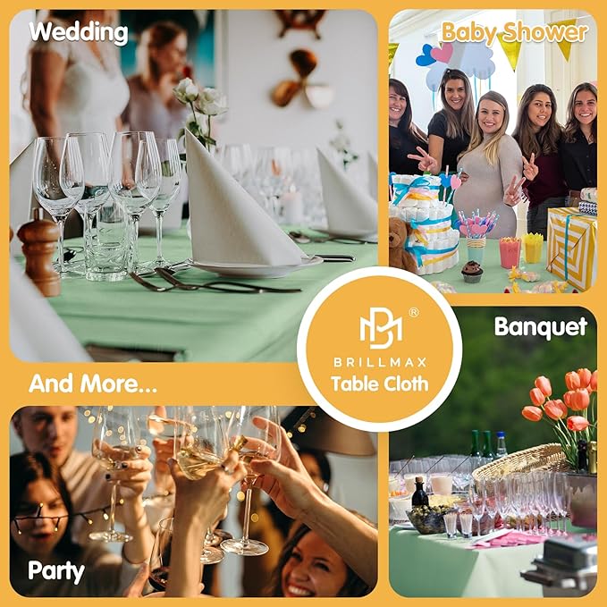 BRILLMAX 8 Pack Sage Green Tablecloths for 6 Foot Rectangle Tables 60 x 102 Inch - 6ft Rectangular Bulk Linen Polyester Fabric Washable Cloth Cover for Wedding Reception Banquet Birthday Party