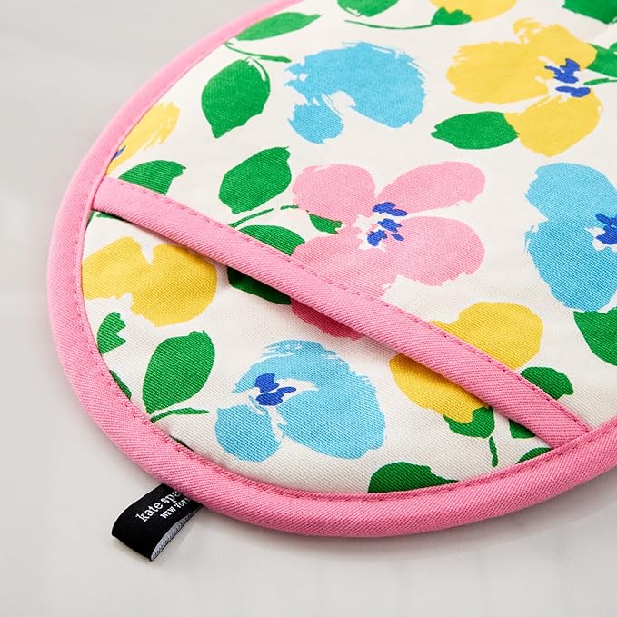 Kate Spade New York Painterly Bouquet Pot Holder 2-Pack Set, Heat Resistant, 100% Cotton with Printed Non-Slip Silicone Grip, Pink/Green/Blue, 8"X10"