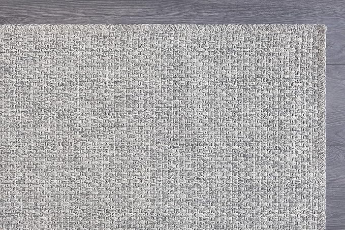 CAMILSON Easy Jute Rug 5x7 Indoor Outdoor Gray Farmhouse Area Rugs for Living Room and Kitchen Rug, Solid Boho Woven Design Easy-Cleaning Washable Outside Carpet Alfombras (5 x 7)