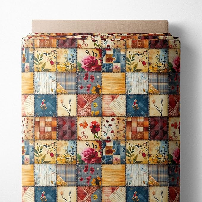 Autumn Meadow Patchwork Cotton Fabric – Premium Turkish Printed Cotton 140 GSM, Panel 61 x 36.6 Inches, Pre-Cut Quilting & Sewing Fabric Panel for Crafts, Home Decor & DIY Projects (USA Size)