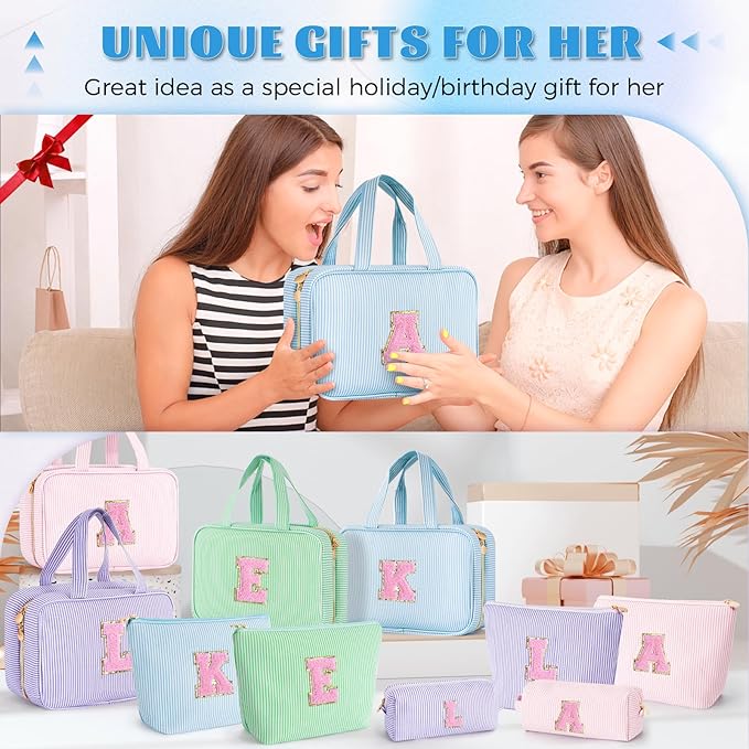 Fystdtote Birthday Gifts for Women - Birthday Gifts Idea for Her Friends Female Teacher | Personalized Cute Cosmetic Bag for Girlfriend | 3 Pieces Toiletry Makeup Pouch - Blue L