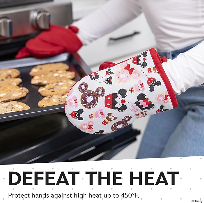 Disney Oven Mitts - 5.5” x 7.5” Heat-Resistant Mini Oven Mitts with Non-Slip Printed Silicone Disney Silhouettes - Mickey & Minnie, Stitch, Winnie The Pooh