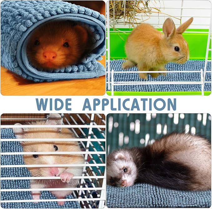 Amylove 4 Pcs Guinea Pig Cage Liner Guinea Pig Bedding Dog Door Mat for Muddy Pet Paws Washable Chenille Pee Pads Small Animal Sleeping Bed for Bunny Hamster(16 x 24 Inch,Rectangular,Blue)