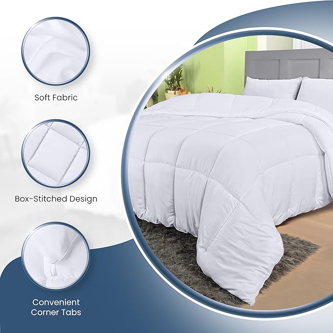 Utopia Bedding Comforters Twin XL Size, All Season Duvet Insert, Down Alternative Box Stitched Bed Comforter with Corner Tabs, Machine Washable (White)