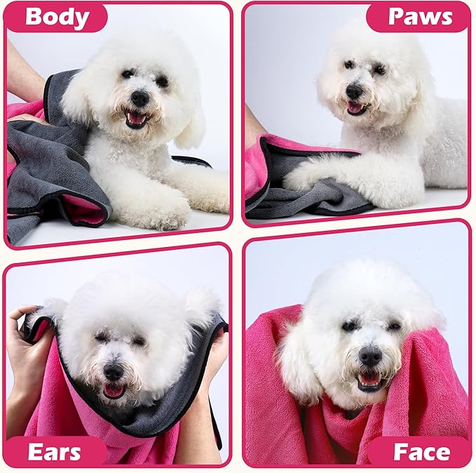 MICOOYO Dog Towels for Drying Dogs 3 Pack, Ultra Absorbent Microfiber Pet Bath Blanket | Quick Dry Towel for Dogs and Cats, 11.8”x23.6, S