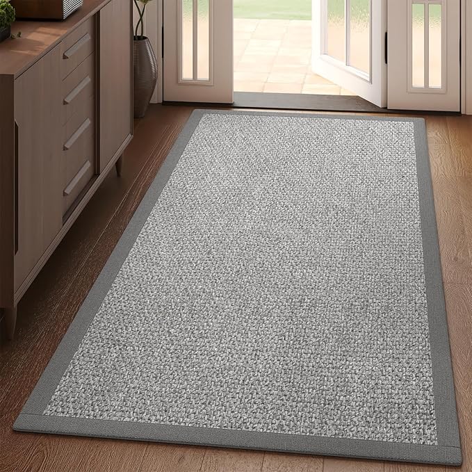 Washable Runner Rug 3x5 Jute Like Entryway Indoor Runner Mat Rugs Non Slip, Woven Soft Farmhouse Area Boho Floor Carpet for Hallway Kitchen Laundry Hall Backdoor Bedroom Living Room, Grey