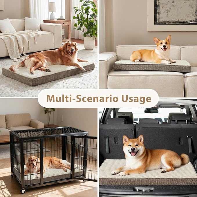 JOEJOY Orthopedic Dog Bed XL, Washable Dog Crate Bed Large Sized with Removable Cover, Egg Memory Foam Big Pet Beds, Beige, 41"x27"