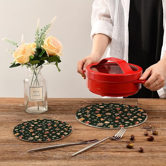 Christmas Green Trivets for Hot Dishes Pots and Pans Potholders Woven Trivet Cotton Round Large Pot Holder Decor Heat Resistant Hot Pads Mat for Table Counter Cooking Potholder Set of 2 (