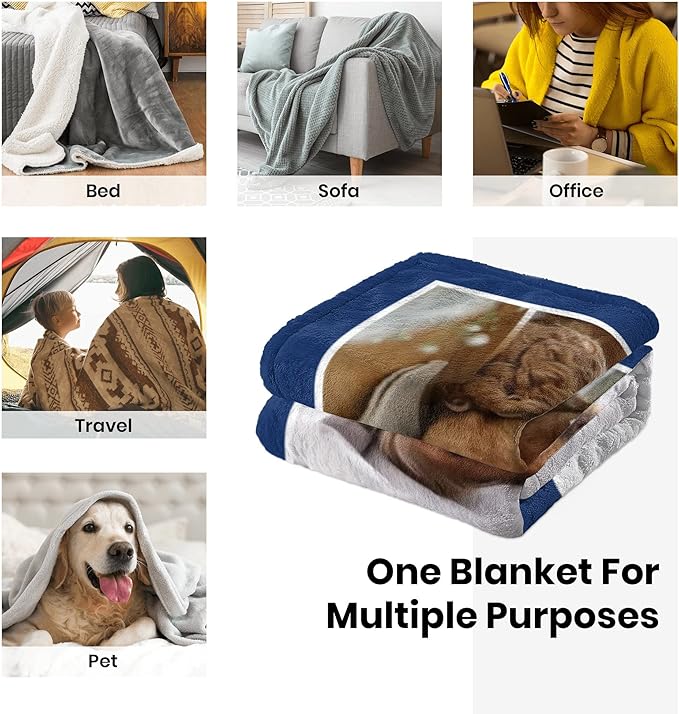 Ecautly Personalized Pets Blanket with Photos, Custom Blanket for Small Dogs, Personalized Dog Blankets with Picture, Memorial Gifts for Pet Passing Away