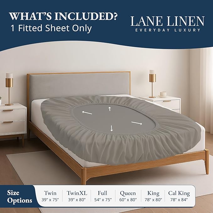 Lane Linen 100% Egyptian Cotton Twin Size Fitted Sheet Only (39"x75" + 15") - Elegant Sateen Weave, Ultra Soft, Breathable, Highly Durable, Deep Pockets Upto 17" - Charcoal