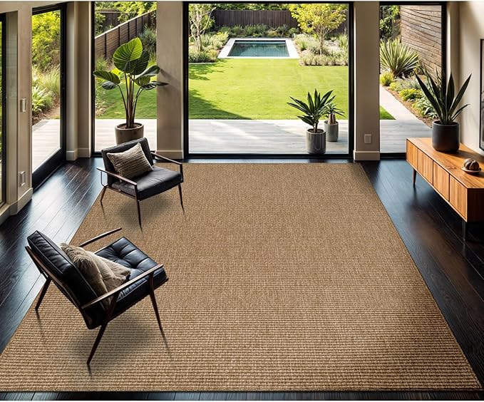 CAMILSON Easy Jute Rug 8x10, Indoor Outdoor Natural Color Farmhouse Area Rugs for Living Room Patio and Kitchen Rug, Solid Boho Woven Design, Easy-Cleaning, Washable Outside Carpet Alfombras (8 x 10)