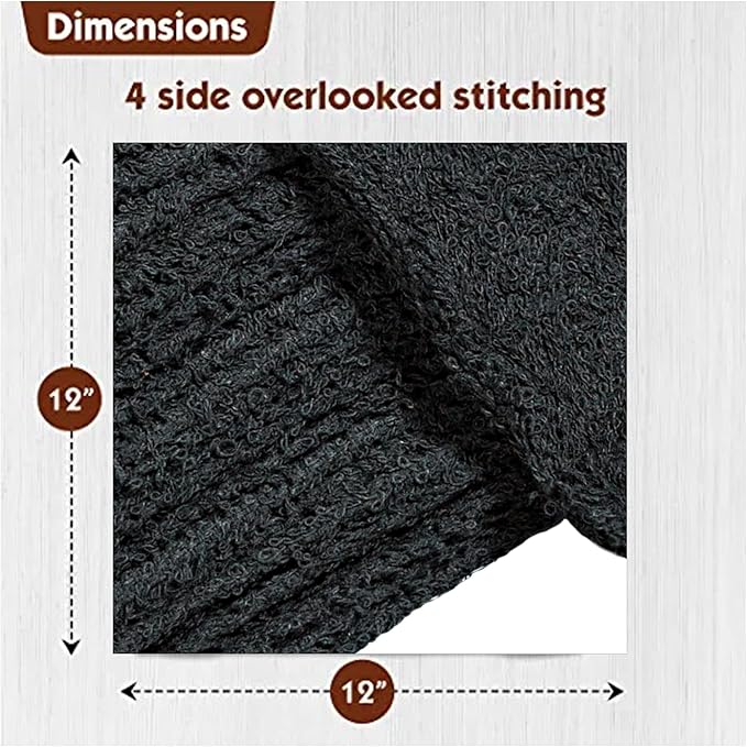 TOALLA 100% Cotton Washcloths - 60 Pack|400 GSM|Soft Face & Body Washcloths|Highly Absorbent|12 x 12 in|Black