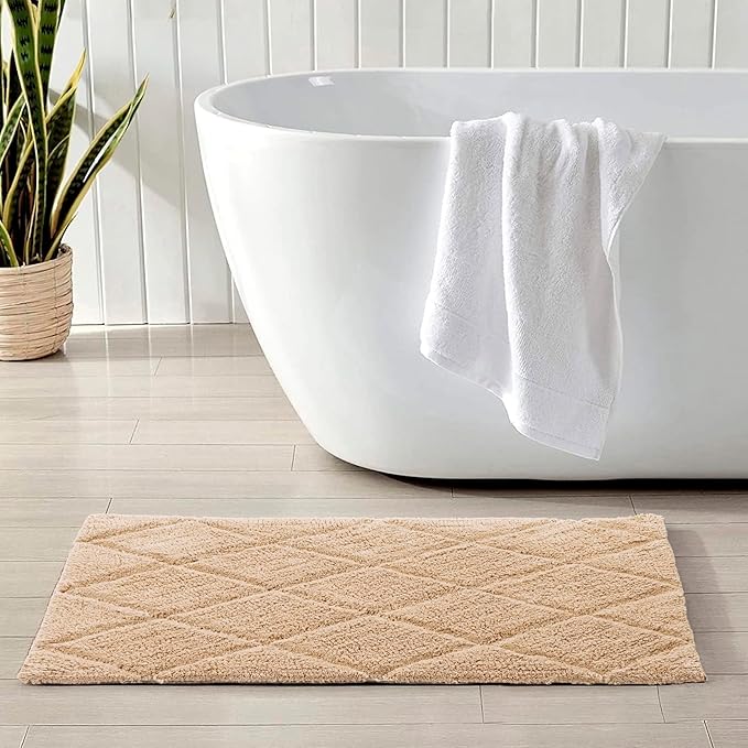 C23 Luxury 2200 GSM Heavyweight Bath Mat | 100% Tufted Cotton | 20"x32" Beige Thick & Plush Bathroom Rug | Ultra-Absorbent, Quick Dry, Anti-Slip Natural Latex Back, Machine Washable, 1 Piec