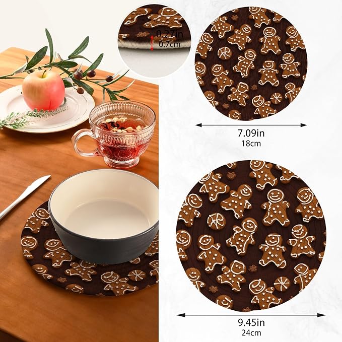 Brown Ginger Bread Trivets for Hot Dishes Pots and Pans Potholders Woven Trivet Cotton Round Large Pot Holder Decor Heat Resistant Hot Pads Mat for Table Counter Cooking Potholder Set of 2 (