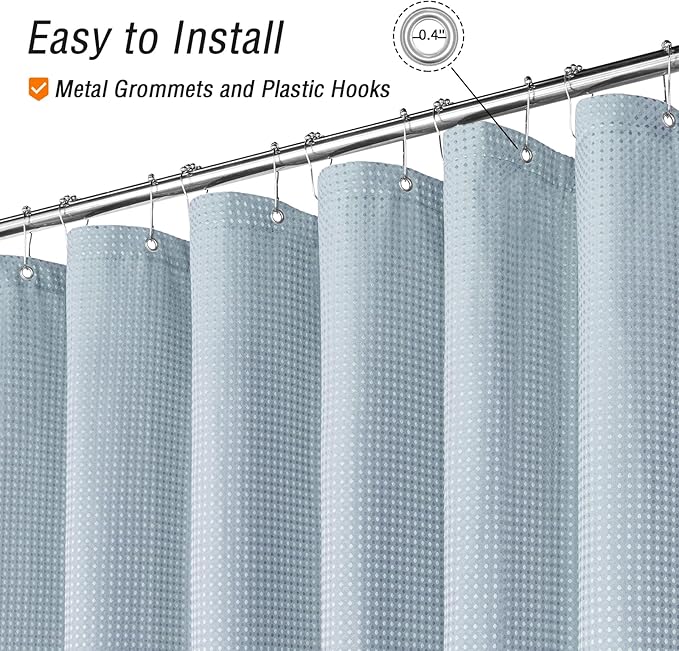 Gibelle Long Shower Curtain 72 x 78, Tall Waffle Weave Textured Fabric Shower Curtain for Bathroom, Water Repellent, Machine Washable, Fog Blue