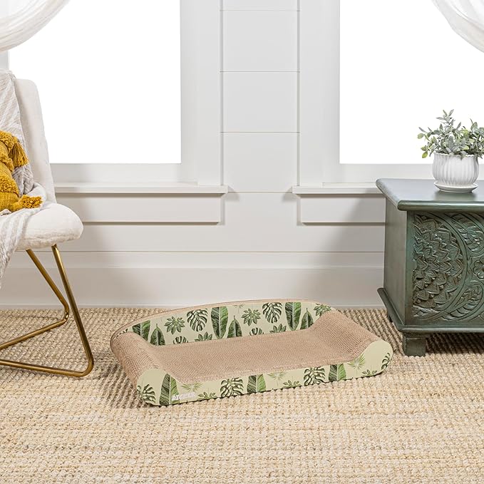 The LICKER Store CSR1004B Montego 27.5" Coastal Patterned Cardboard Lounge Bed Cat Scratcher with Catnip, Mint/Green