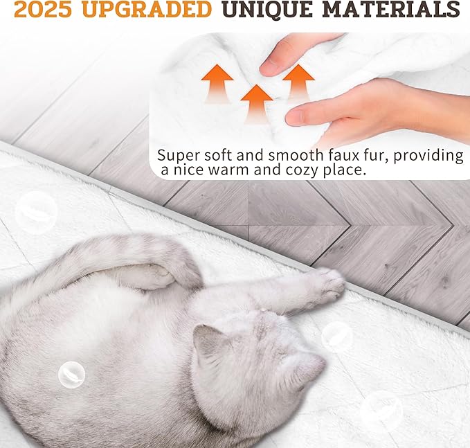 NWK Fluffy Self Warming Cat Mat, Cat Blanket, Thermal Dog Mat, Washable, Non-Slip Bottom for Sofa & Crate & Kennel & Car Seat (Creamy White, Large (35'' X 23'' X 0.4''))