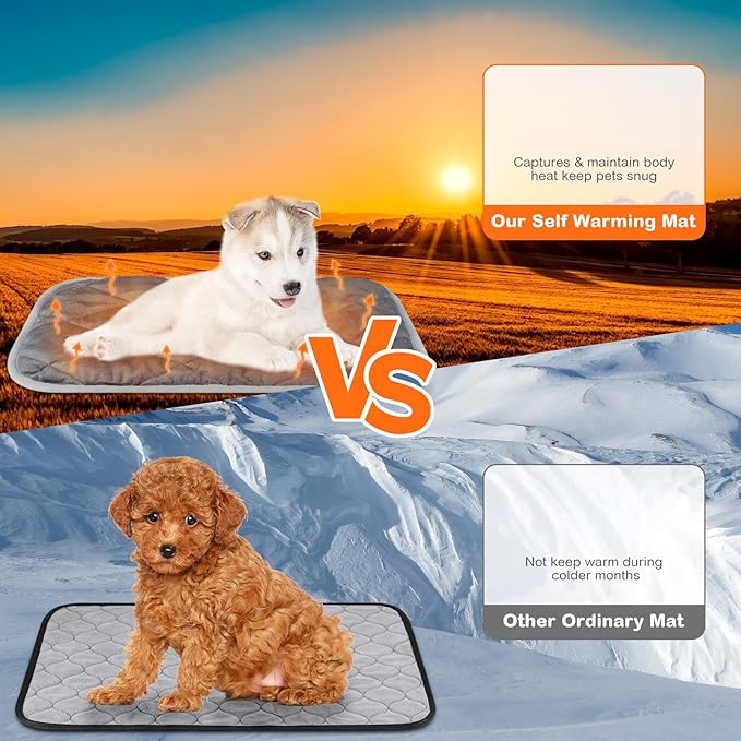 Clysee 2 Pack Self Heating Cat Mat Self Warming Pet Pads Washable Kennel Mat Dog Crate Pad Reflects Body Heat Non Skid Cat Thermal Pads for Puppy Indoor Outdoor(Gray,19 x 28 Inches)