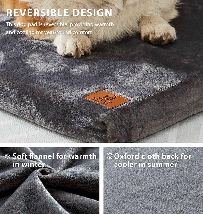LIORCE Memory Foam Dog Crate Pad, Medium, 30-inch, Grey - Orthopedic Pet Bed Mat with Waterproof Lining, Removable Washable Cover, for Dogs & Cats