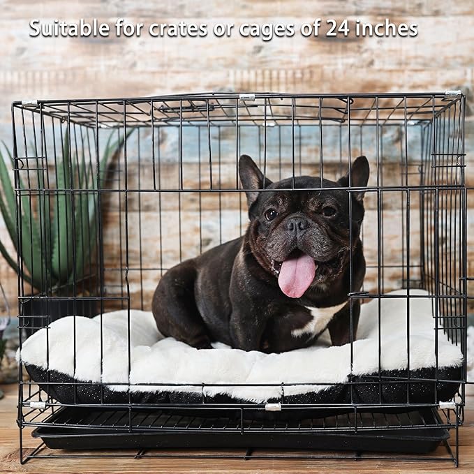 Small Dog Bed for Crate 24 x 18 Ultra Soft Crate Pads for Dog Cages Washable & Anti-Slip Kennel Pad for Dogs Cozy Sleeping Mat Cushion Pillow，Beige 24inch