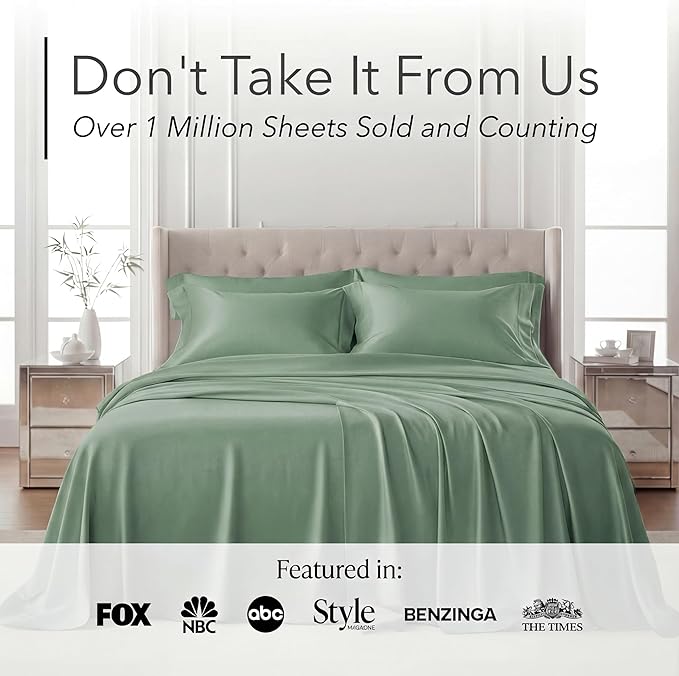 DECOLURE 100% Viscose Derived from Bamboo Sheets California King Size - Luxury 6 Pc Naturally Cooling Sheets, Ultra Soft Bed Set - Deep 17" Pockets, Double Stitching, Oeko Tex Standard (Sage Green)