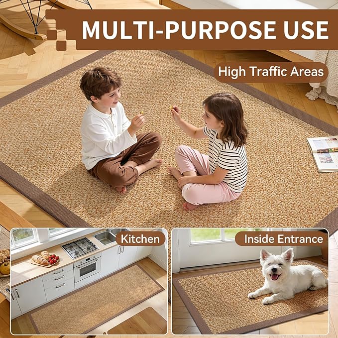 Washable Hallway Runner Rug 2x8 Jute Like Kitchen Runner Mat Rugs Non Slip, Woven Soft Entryway Farmhouse Runner Boho Floor Carpet for Indoor Laundry Hall Backdoor Bedroom Living Room, Brown