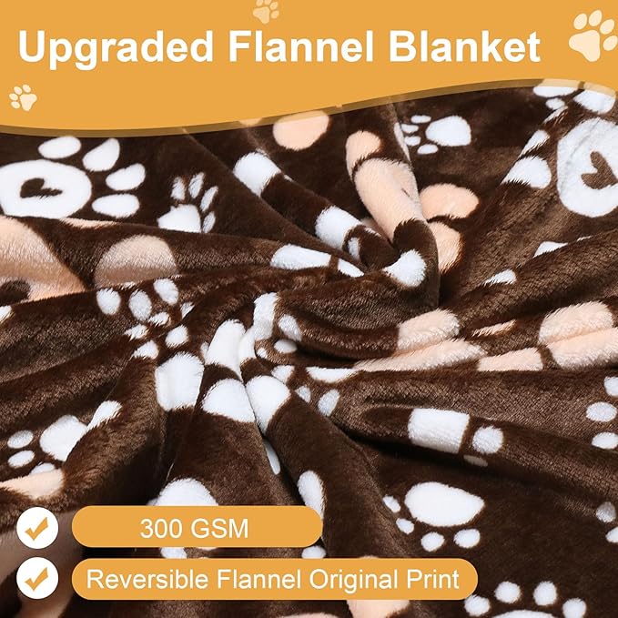 Gowyeg Dog Blanket, Soft Fleece Dog Blankets for Medium Large Dogs, Fluffy Flannel Pet Cat Puppy Blanket Cover for Bed Couch, Cute Paw Print Throw Blanket for Dogs, Brown, 60"X50"